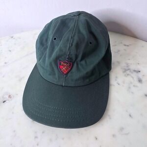 Polo Ralph Lauren Hat Mns Green Vtg USA Plaid Shield Crest Strapback Embroidered